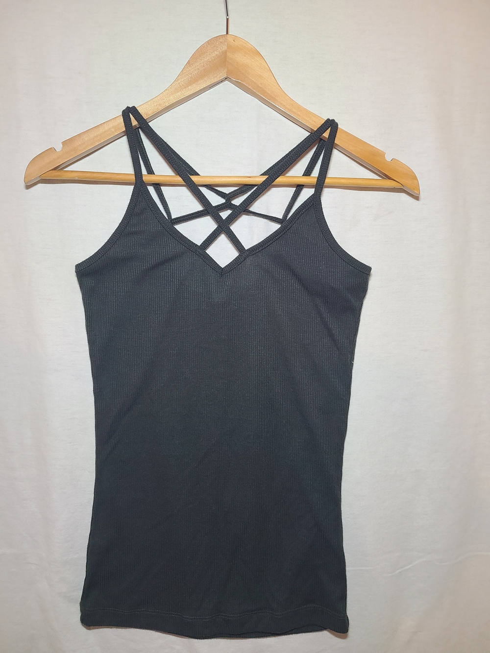 Wishlist Dark Green Ribbed Tank with Strappy Crisscross Back